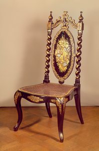 Tuoli, 1800-luvun puoliväli (puuta, paperimassaa ja ruokoa)